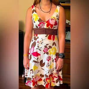 Size 8  B. Smart Floral print sundress with brown tie back.